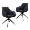 Clements | Olive Fabric Black Eco Leather Swivel Dining Chairs With Arms | Set Of 2