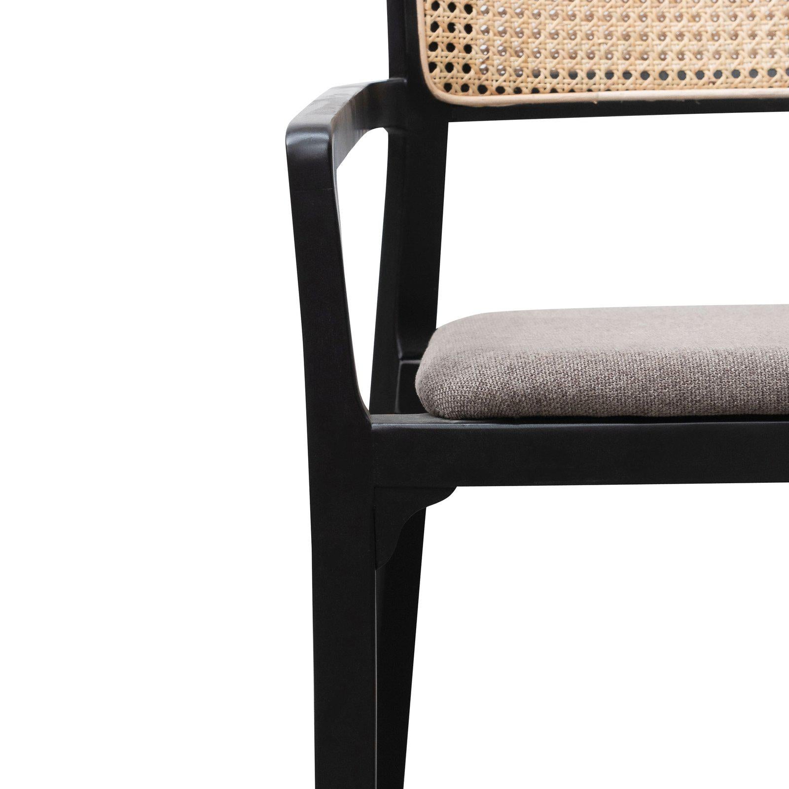 Garner | Grey Upholstered Rattan Wooden Dining Chair | Caramel Grey