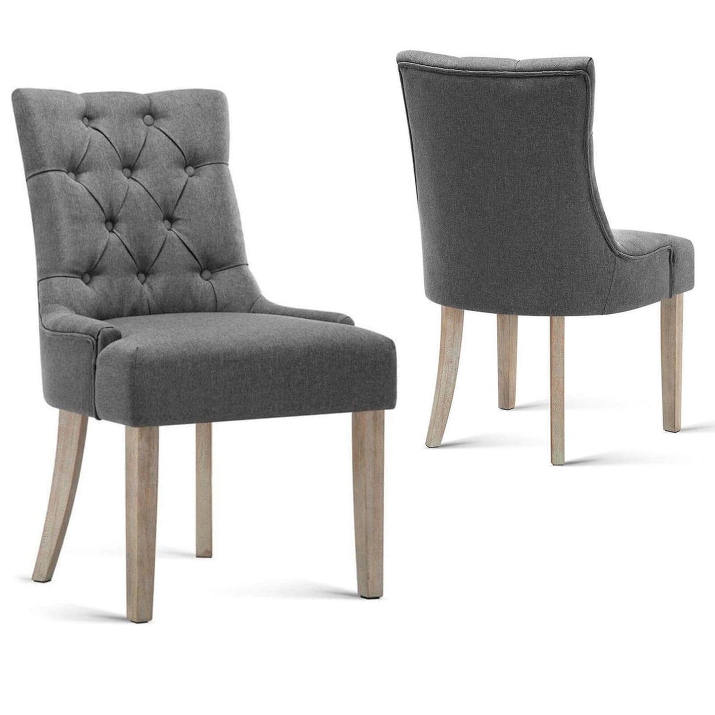 La Pyrenee | Fabric French Provincial Wooden Dining Chairs | Set Of 2 | Grey