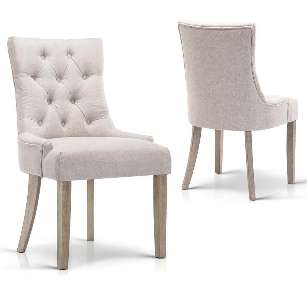 La Pyrenee | Fabric French Provincial Wooden Dining Chairs | Set Of 2 | Beige