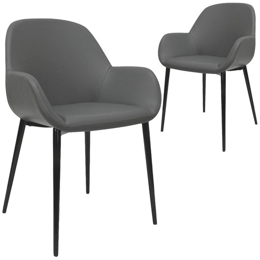 Midland | Dark Grey, PU Leather, Upholstered With Arm Rests, Metal, Contemporary Dining Chair: Set of 2-Only Dining Chairs | Dark Grey