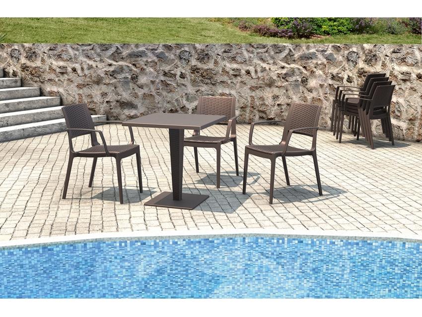 Morwell | Plastic, Outdoor Dining Chairs With Arms | Set Of 2 | Chocolate