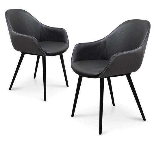 Pembroke | Black Leather, Grey Velvet Dining Chairs | Set Of 2 | Black